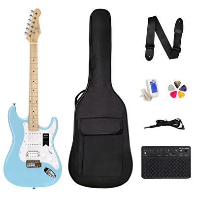 Mantic MST100-HBL Aksesuarlı ve Amfili Mavi Elektro Gitar Paketi